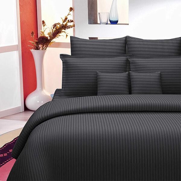 Dark Grey Stripes Customized Double Bedsheet King Size with 2 Pillow Covers