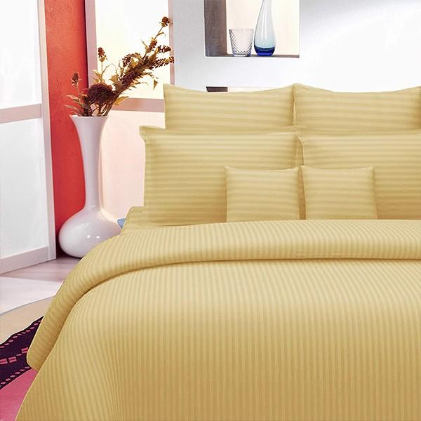 Yellow Customized Satin Stripes Double Bedsheet, King Size with 2 Pillow Covers
