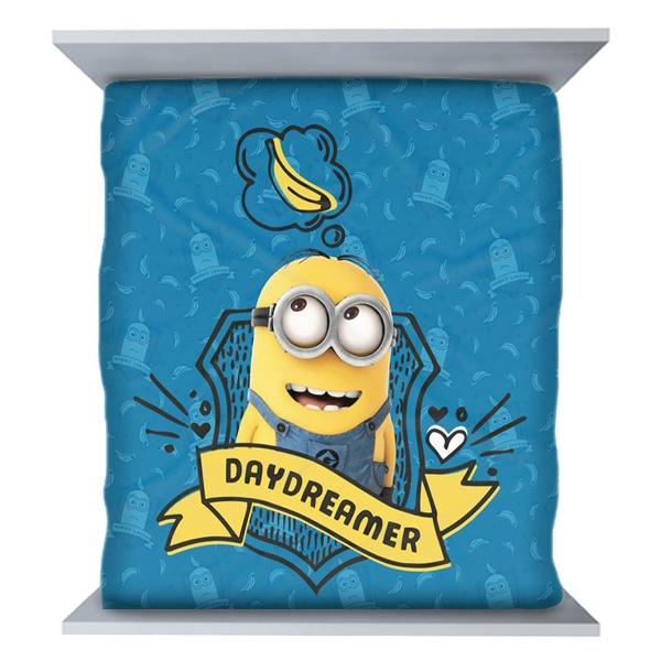 Blue Customized Minions Design Double Bedsheet with Pillow Covers