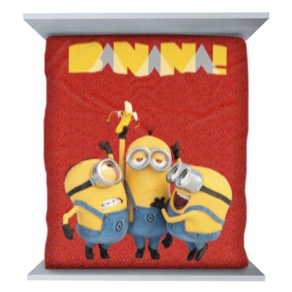 Red Customized Minions Design Double Bedsheet with Pillow Covers