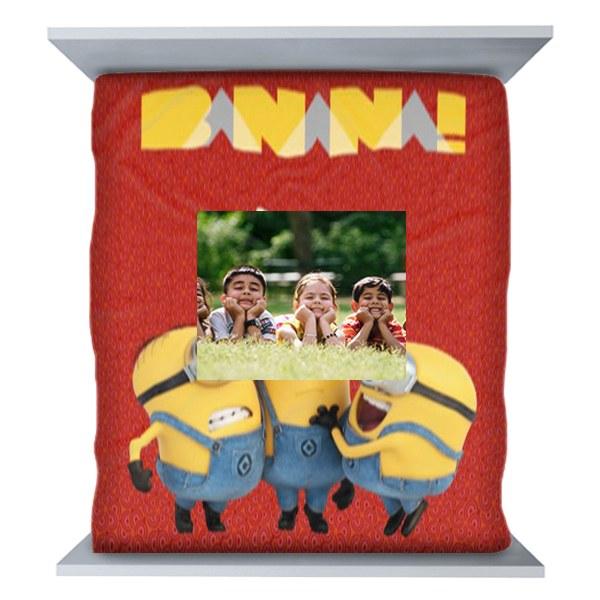 Red Customized Minions Design Double Bedsheet with Pillow Covers