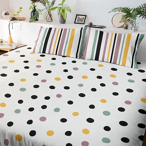 Polka Dots Customized Double Bedsheet with 2 Pillow Covers