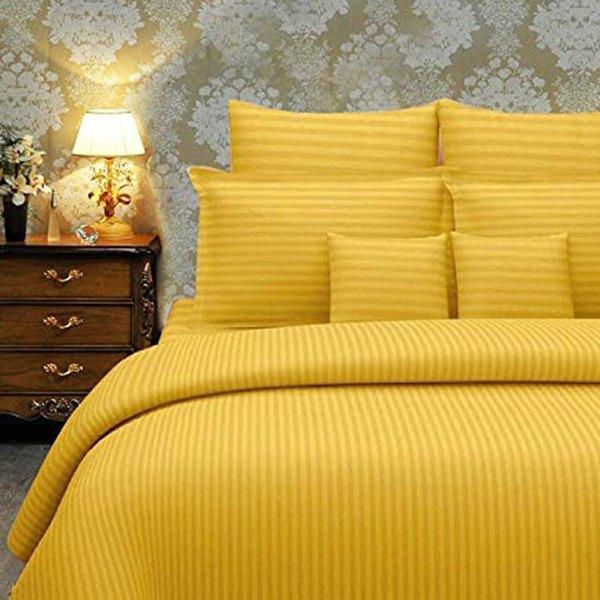 Yellow Customized Glace Cotton Satin Stripes Wrinkle-Free Double Bedsheet with Pillow Covers