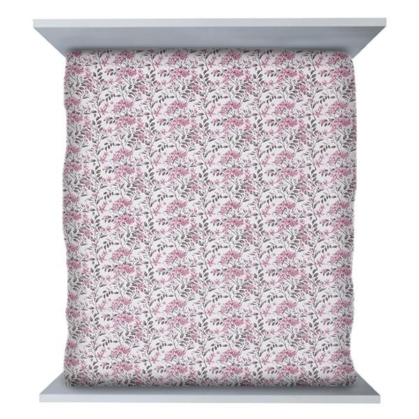 White Pink Customized Floral Double Bedsheet with 2 Pillow Covers