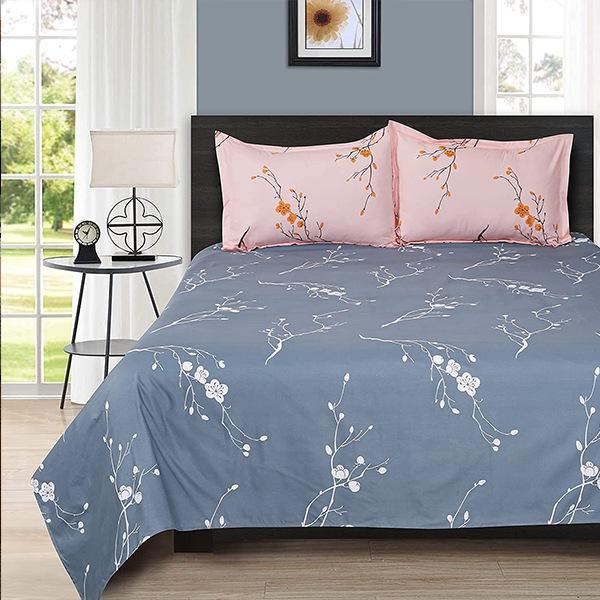 Grey Customized Floral Double Bedsheet with 2 Pillow Covers Ultra-Soft Microfibre Sheet Set