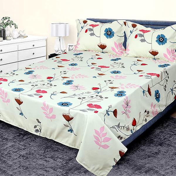 Multicolor Customized Soft Satin Weave Printed Double Bed Sheet with 2 Pillow Covers (90X100 Inches)