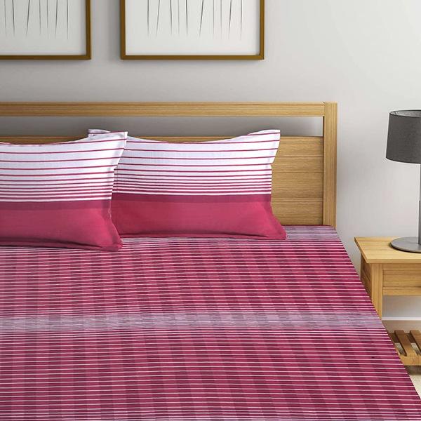 Pink Customized Bombay Dyeing Double Bed Sheet with Two Pillow Covers