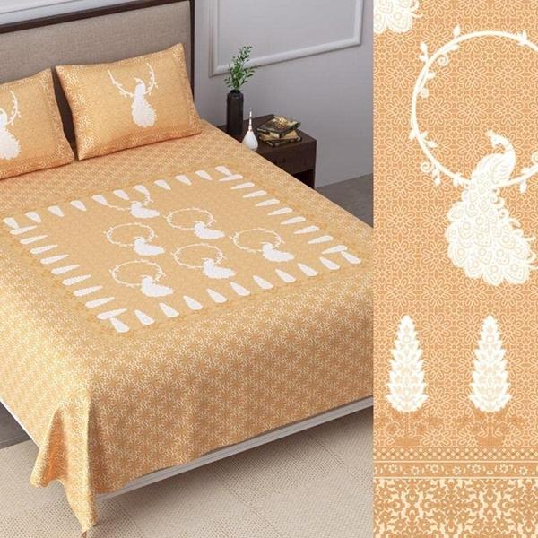 Light Orange Customized Premium 100% Pure Cotton King Size Bedsheet with 2 Pillow Covers
