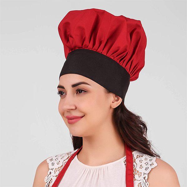 Black Red Customized Unisex Adjustable Chef Cap Hat (Free Size)