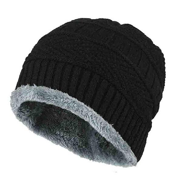 Black Customized Winter Knit Beanie Cap, Neck Warmer, and Woolen Gloves Set
