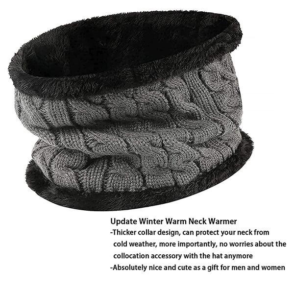 Grey Customized Ultra Warm Woolen Skull Cap with Neck Muffler Set