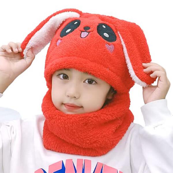 Red Customized Winter Warm Scarf ,Earflap Beanie Cap (5-6 Year Kids)