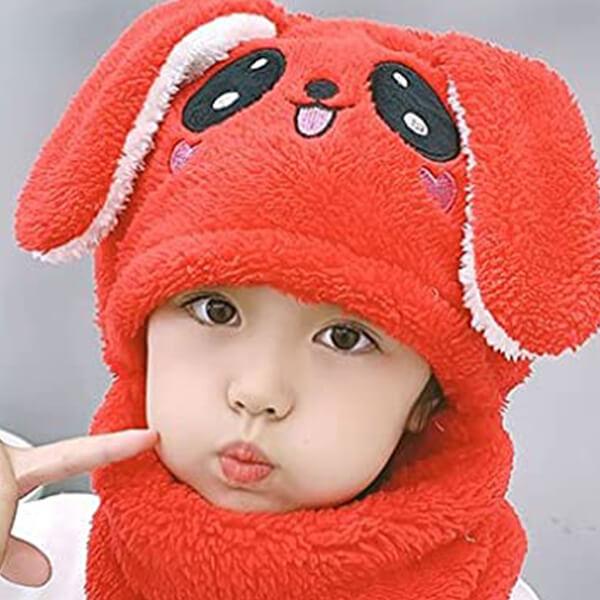 Red Customized Winter Warm Scarf ,Earflap Beanie Cap (5-6 Year Kids)
