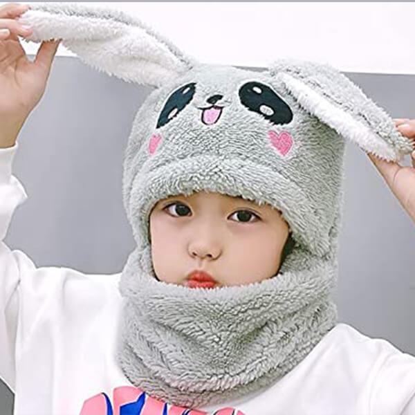 Grey Color 5-6 Years Customized Panda Design (Bunny Ear) Warm Winter Cap