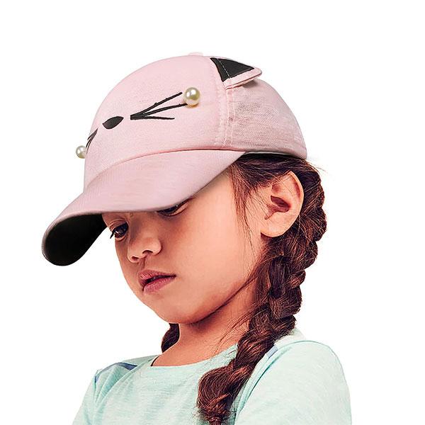 Pink Customized Cat Cartoon Character Printed Little Cap for Kids, Baby Girls & Boys 4 to 5 Years