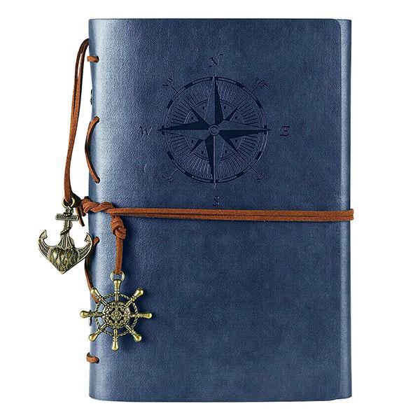 Deep Blue Customized Refillable Journey Diary, Premium PU Leather Classic Embossed Travel Journal Notebook with Blank Pages and Retro Pendants