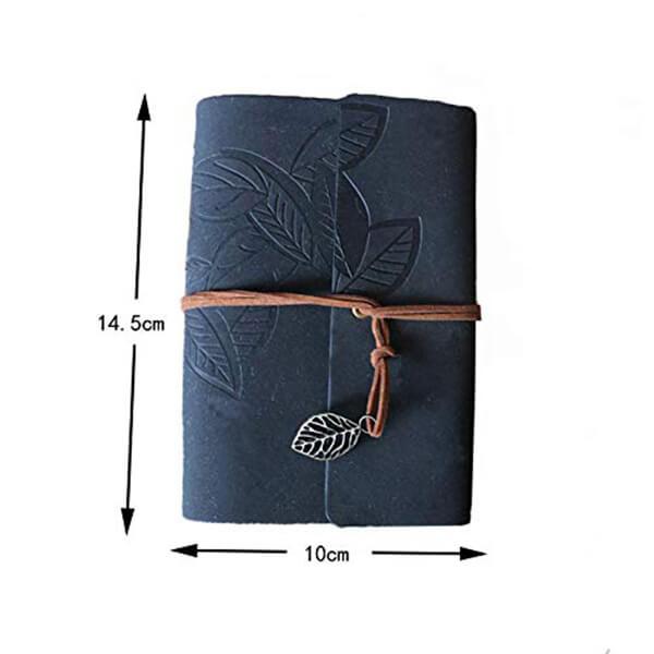 Dark Blue Customized Vintage PU Leather Travel Notebook Diary, Loose Strings