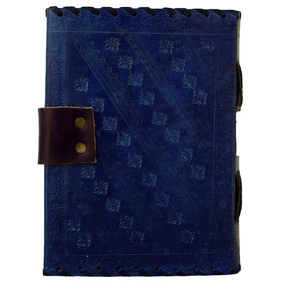 Blue Customized Genuine Real Vintage Leather Handmade Paper Notebook Diary with Metal Lock