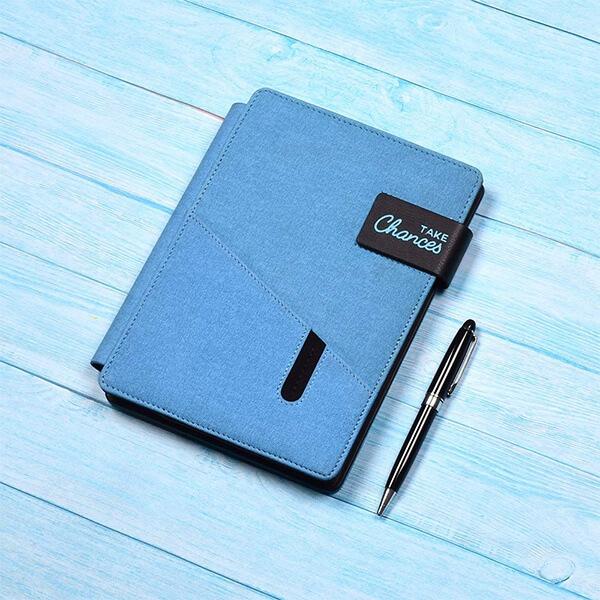 Blue Customized PU Leather Hard Bound A5 Executive 2022 Organizer Diary For Office And Personal Use, 200 Ruled Pages