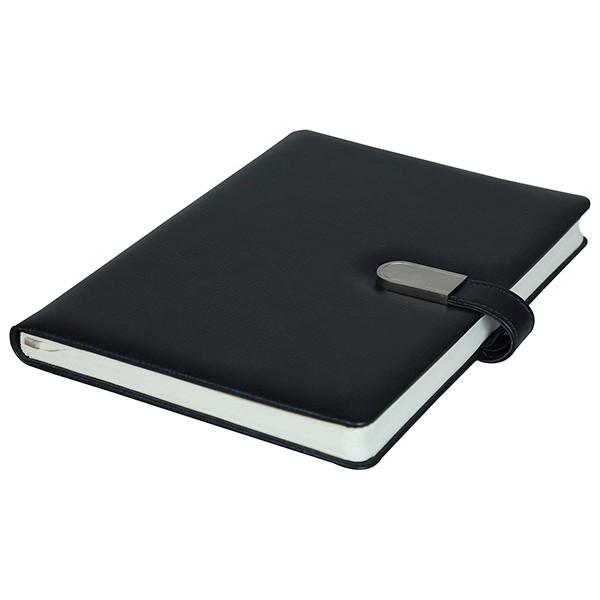 Black Customized A5 Size Hardbound Notebook Diary with Magnet Flap and 16GB USB Pendrive (192 Pages , 80 GSM Natural Shade Paper)