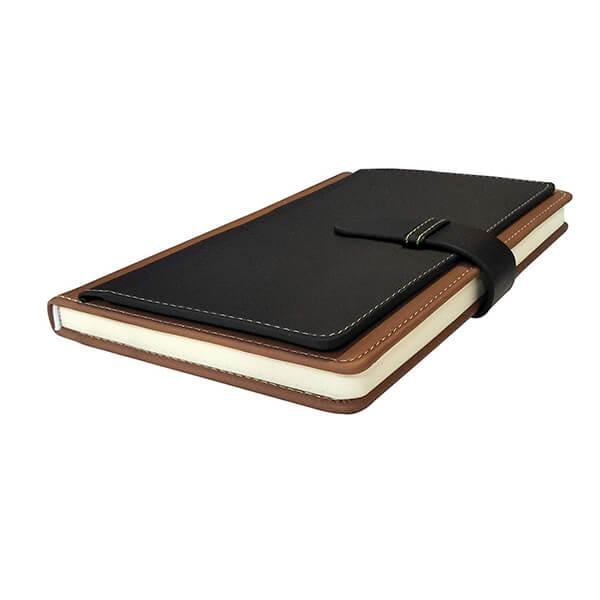 Brown Black Customized Hard Bound A5 PU Leather Diary with Elastic Lock for Office and Personal Use (Pages 200)