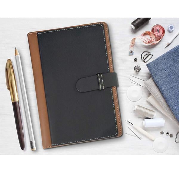 Brown Black Customized Hard Bound A5 PU Leather Diary with Elastic Lock for Office and Personal Use (Pages 200)