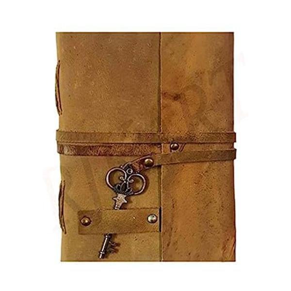 Brown Customized Leather Handmade Love Travel Printed Antique Key Lock Writing Diary (7x5 Inches)