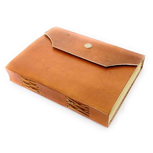 Tan Customized Leather A5 Diary with Snap Button for Lock Unlined Paper