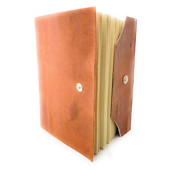Tan Customized Leather A5 Diary with Snap Button for Lock Unlined Paper