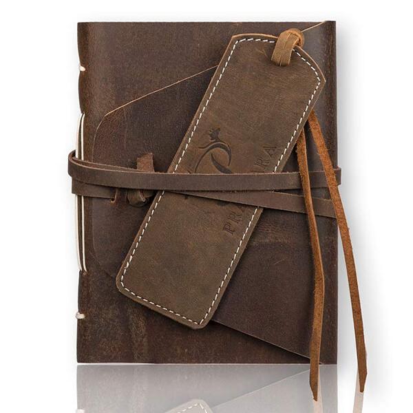 Brown Customized Leather Journal with Bookmark
