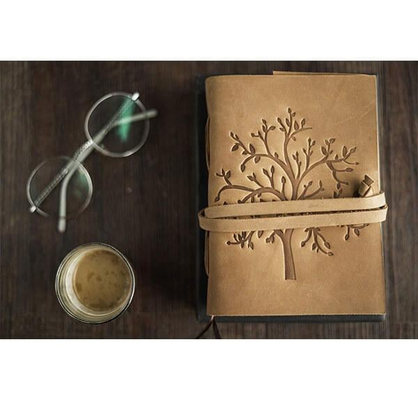 Brown Customized Embossed Tree Leather Notepad 7x5 Inches