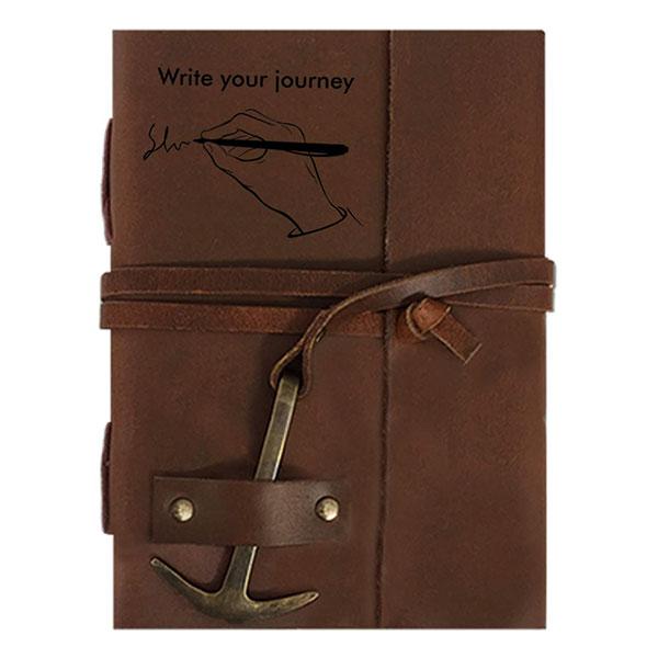 Brown Customized Leather Cover Classic Vintage Design Writing Diary Notebook Journal for Men and Women - A5 Size (200 Pages-120 GSM)