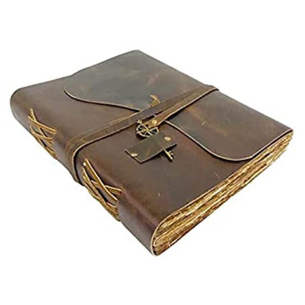Brown Customized Journal with Leather Flap (7 x 5 x 1.5 Inches)