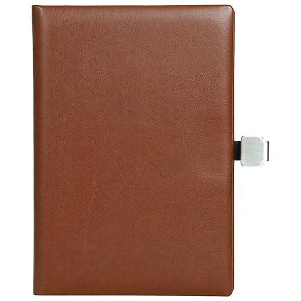 Tan Customized A5 Size Hard Bound Notebook with a Sliding Lock Mechanism (Padded PU Soft Leather Cover)