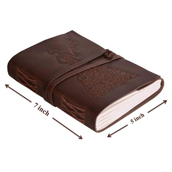 Dark Brown Customized Leather Vintage Diary, Princess with Heart Embossed (5 × 7 inch, Unlined Paper)