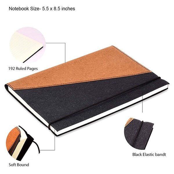 Black Orange Customized Faux Leather Executive Notebook Diary 2022 (A5, Soft Bound With Elastic Band,192 Ruled pages, 80 GSM)