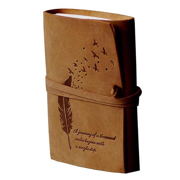 Brown Customized Leather Bound Diary Embossed with Leaf & Quote, Unlined, 5×7 inches Size, 200 Pages