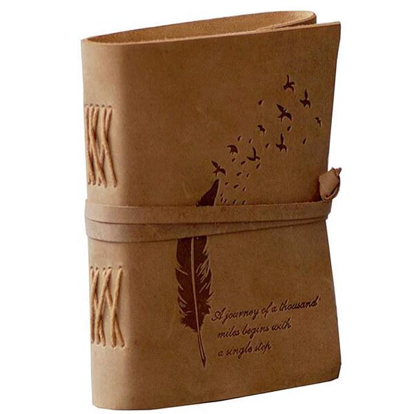 Brown Customized Leather Bound Diary Embossed with Leaf & Quote, Unlined, 5×7 inches Size, 200 Pages