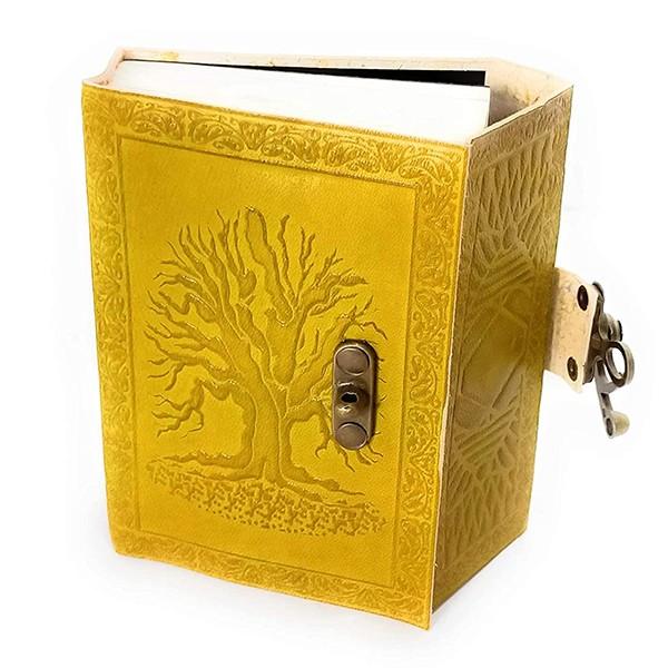 Mustard Customized Leather Journal Pocket Size Diary with Brass Lock (Unlined, 240 Pages Both Side Count, 5'' x 3.5'')