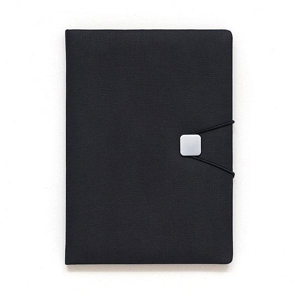 Black Customized A-5 PU Leather Journal with Metal Accessorised Elastic Band Closure