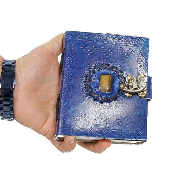 Royal Blue Customized Pure Genuine Real Vintage Leather Handmade Paper Notebook Dairy, Stone Embossed, with Metal Lock (5