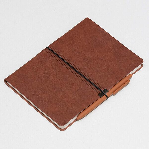 Walnut Brown Customized A-5 Faux Leather Journal with Unique Elastic Band Closure Diary