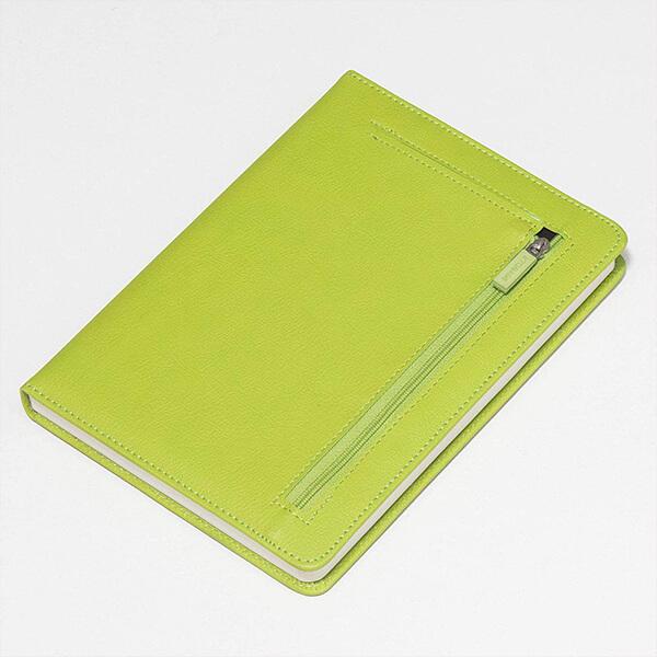 Lime Green Customized Vibrant A-5 Faux Leather Hardbound Notebook Diary with Stylish Expandable Pocket