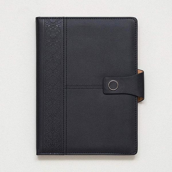 Black Customized A-5 PU Leather Stylish & Durable Hardcover Notebook Journal with Magnetic Flap Closure and Pen Holder