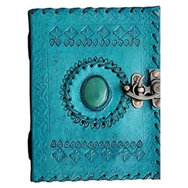 Sky Blue Customized Leather Journal Notebook with Lock- 7 * 5