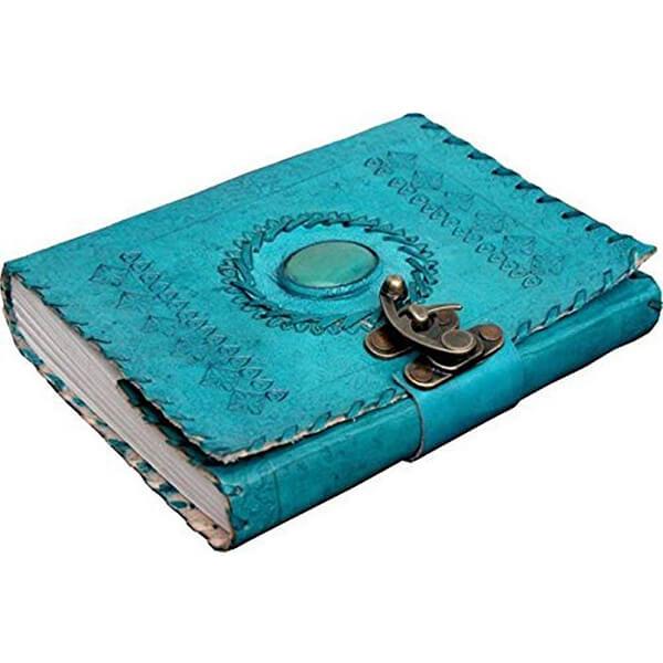 Sky Blue Customized Leather Journal Notebook with Lock- 7 * 5