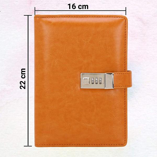 Brown Customized Diary with Lock Password, PU Leather (A5 Size Diary,192 Ruled Pages)