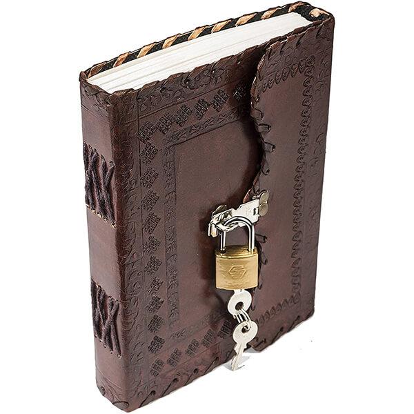 Brown Customized Antique Leather Journal with Lock & Key 100 Unruled Handmade Pages
