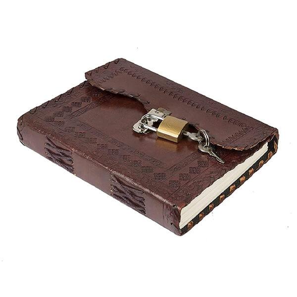 Brown Customized Antique Leather Journal with Lock & Key 100 Unruled Handmade Pages