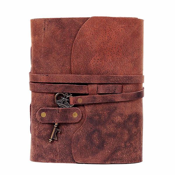 Brown Orange Customized Leather Diary with Antique Key Closure - 20 x 15 cm (A5)